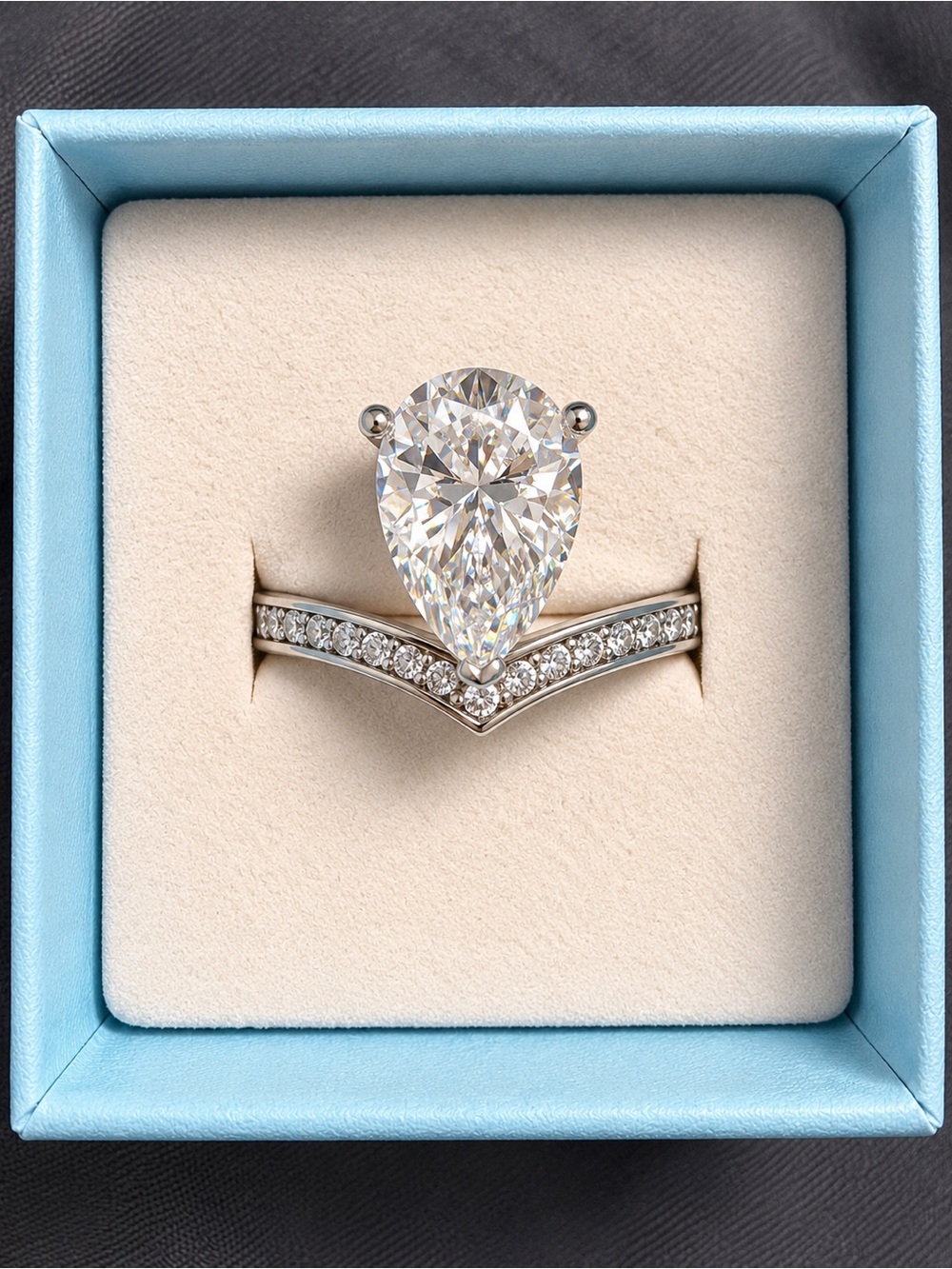 3 CT Pear Cut Moissanite Ring – Adjustable – Silver Plated